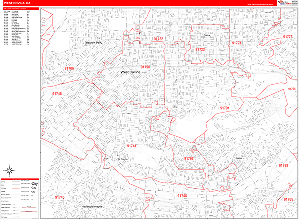 West Covina Zip Code Wall Map